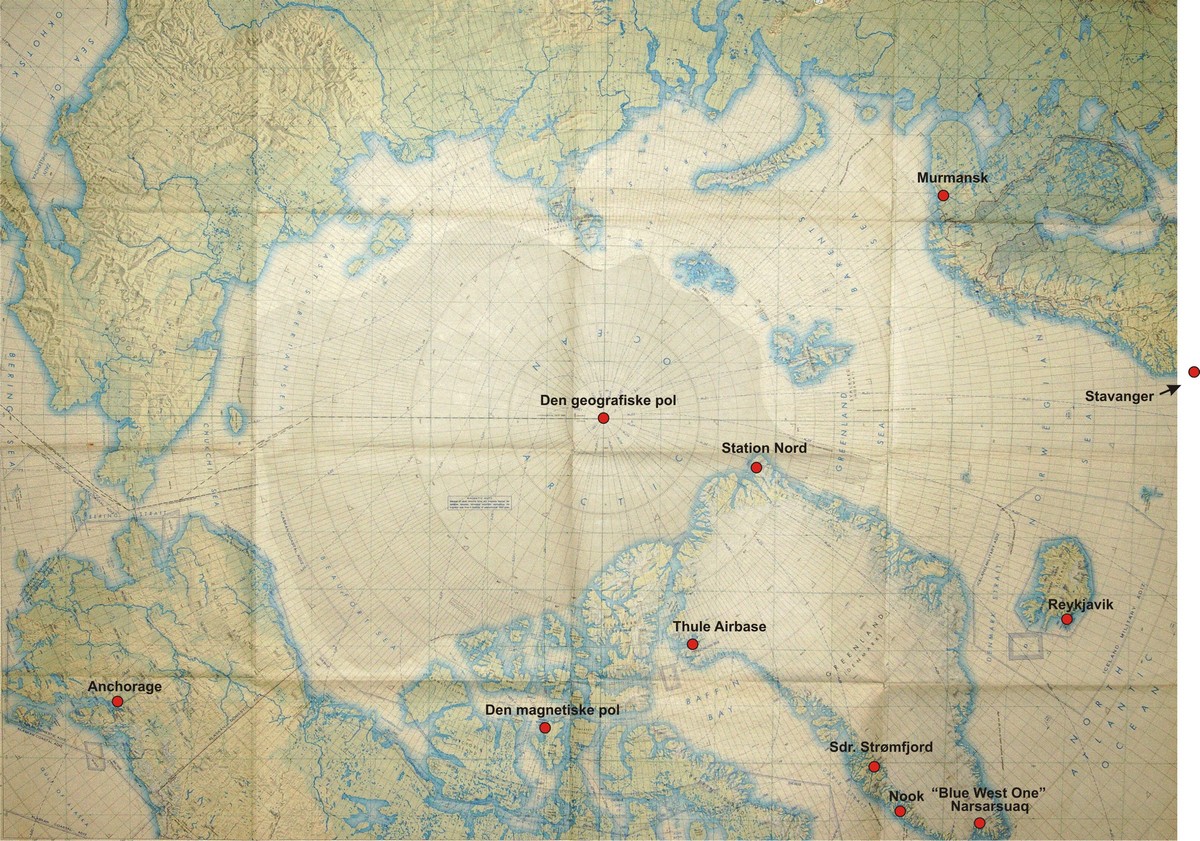 Groenland-Nordpolen-Nord-Narsarsuaq kort